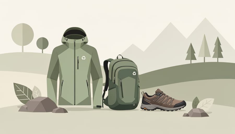 Sustainable performance running shoes and folded technical apparel on a wooden bench outdoors
