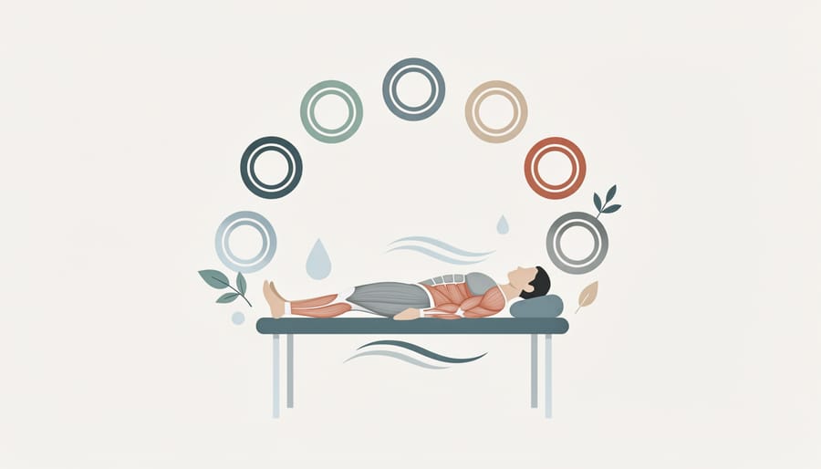 Athlete resting on a yoga mat with a foam roller beside them during recovery