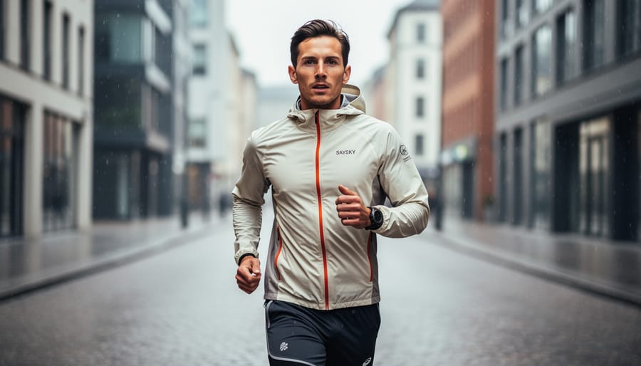 Women runner in minimalist Scandinavian running apparel standing on a snowy path